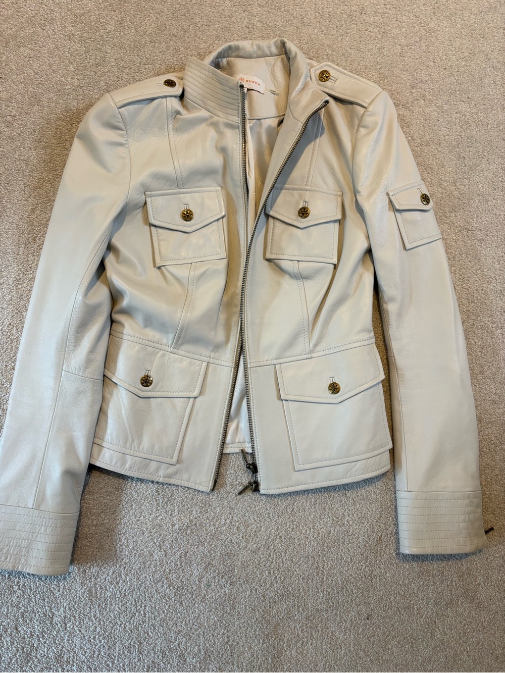 NWOT Tory Burch Women's Cream Leather Military-Style Jacket